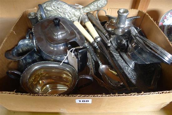 Pair plated candlesticks, cased flatware & sundry other plated items